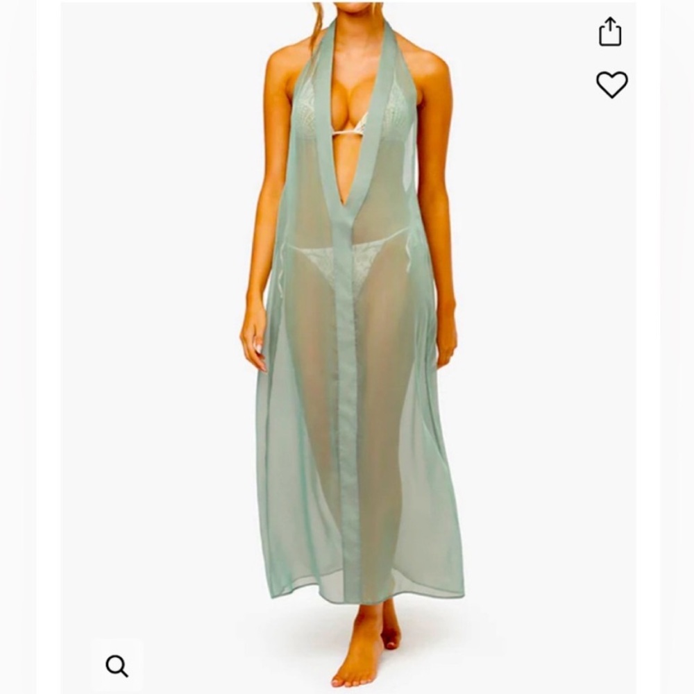 WeWoreWhat Green/Purple Plunge V-Neck Sheer Swim Coverup - Size XS